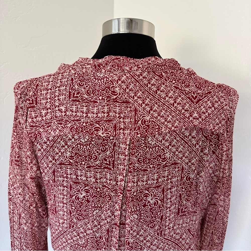 SEZANE Abélia Wrap Around Mosaic Ecru Print Burgundy Blouse Size 4 - Picture 11 of 17